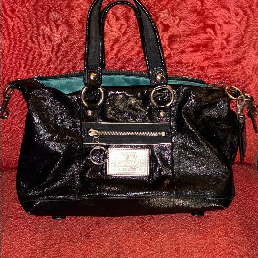 Coach Black Leather Satchel with Silver Accents - Picture 1 of 6